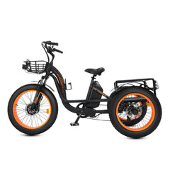 Ecotric 48V 24"x4.0 Front 20"x4.0 Rear Tires Tricycle electric bike with Front Basket + Rear Rack