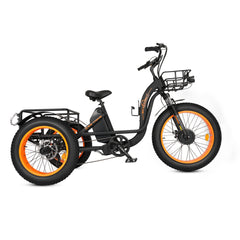 Ecotric 48V 24"x4.0 Front 20"x4.0 Rear Tires Tricycle electric bike with Front Basket + Rear Rack