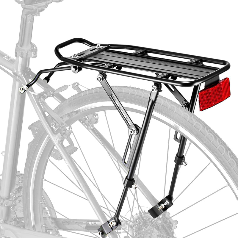 Rear Bike Rack with Large Size Reflective,Bike Cargo Rack with Extra Long Mounting Brackets Universal Adjustable Touring Carrier Rack,Large Capacity Bike Pannier Rack