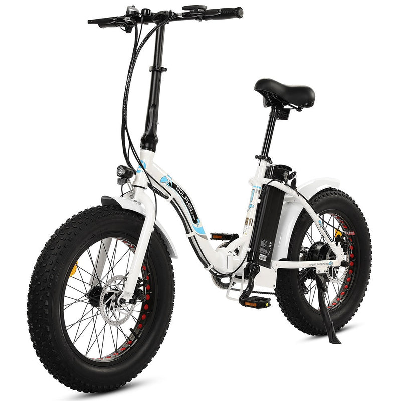 UL Certified-Ecotric 20inch white portable and folding fat bike model Dolphin