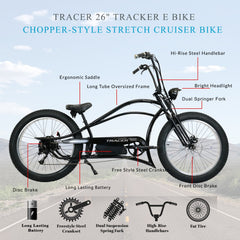 Tracer Tracker DS7 26" 7 Speed Stretch E-Bike with Classic Dual Springer Fork